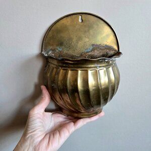 Vintage brass wall planter. Retro home decor.